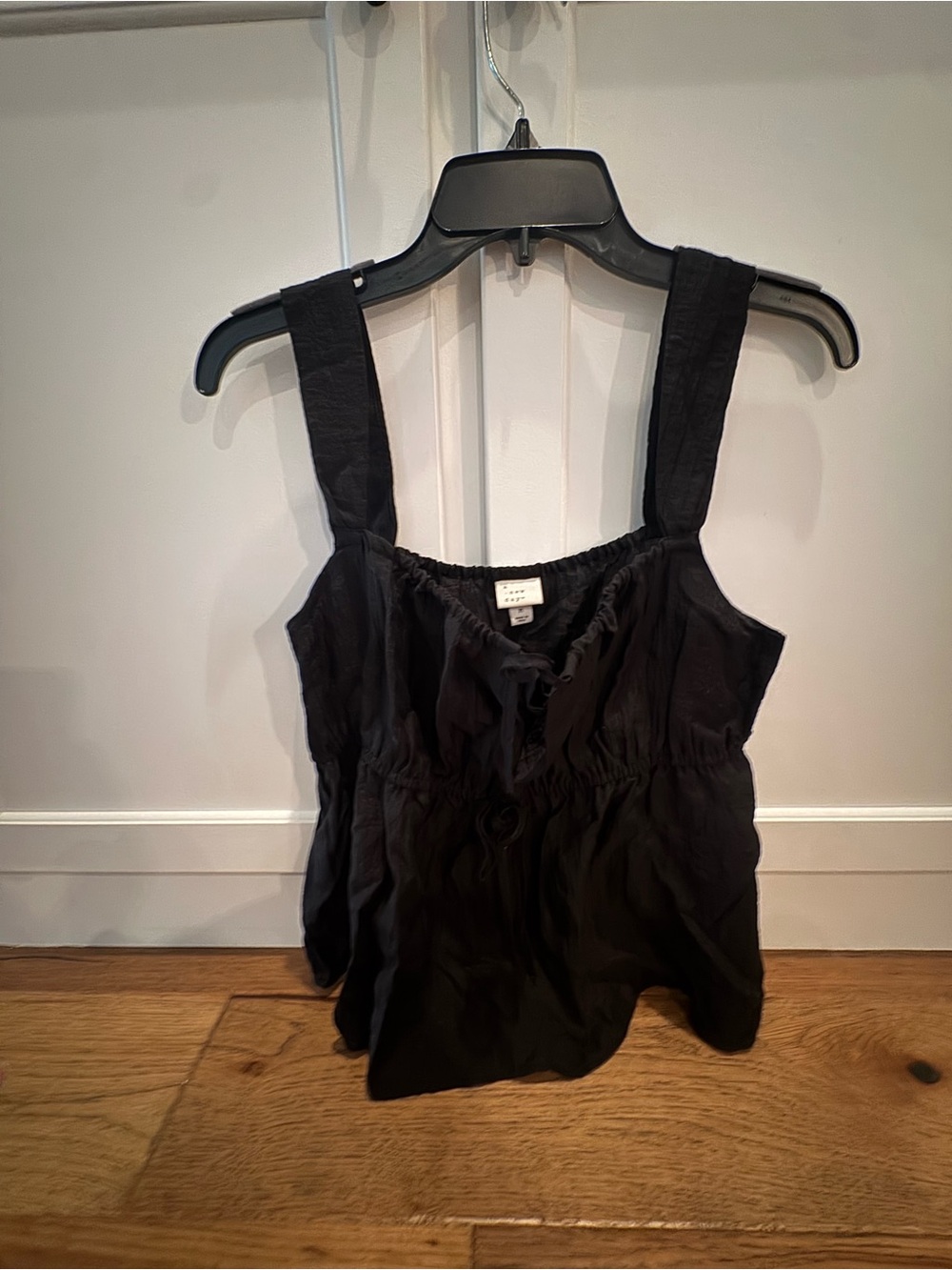 Black Sleeveless Square-Neck Top with Wide Straps